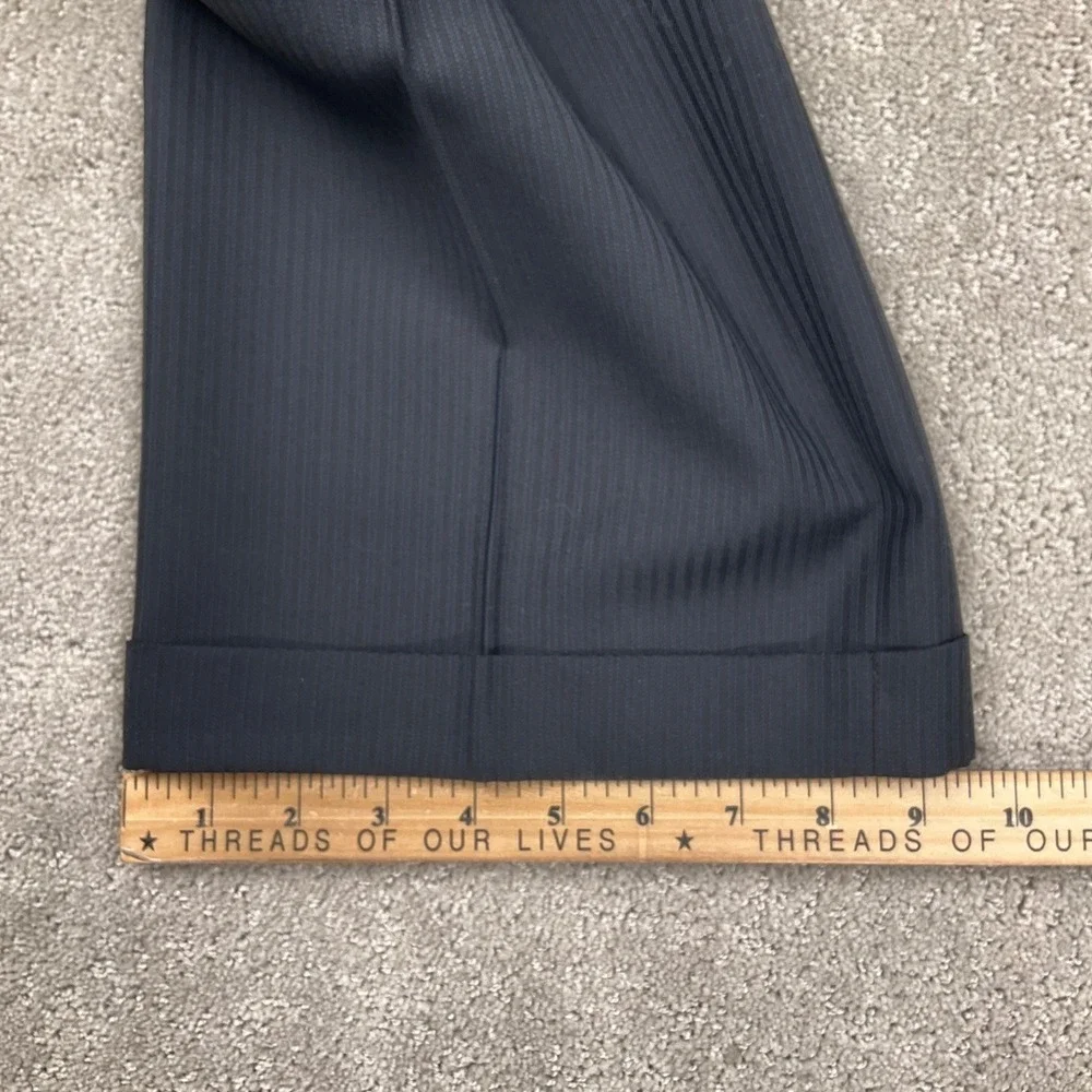 Bachrach Suit Men 46L 38W 33 Navy Blue Pinstripe Wool Career Classic Italian VTG